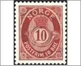 Used Stamp Norway 1896 NK68(SC51a) Posthorn Antiqua Knudsen 10 Øre Carmine**STOCK IMAGE**