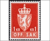 Used Stamp Norway 1972 NKT113(SCNO O92) OFF. SAK I Fosforescent 1 kr - Norwegian krone Orange red**STOCK IMAGE**