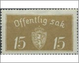 Used Stamp Norway 1933 NKT13(SCNO O13) Offentlig Sak 15 Norwegian øre Olive brown**STOCK IMAGE**