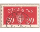 Used Stamp Norway 1933 NKT14(SCNO O14) Offentlig Sak 20 Norwegian øre Red**STOCK IMAGE**
