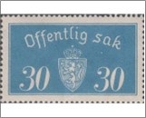 Used Stamp Norway 1933 NKT16(SCNO O16) Offentlig Sak 30 Norwegian øre Blue**STOCK IMAGE**