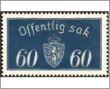 Used Stamp Norway 1933 NKT18(SCNO O19) Offentlig Sak 60 Norwegian øre Green blue**STOCK IMAGE**