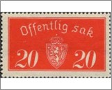 Used Stamp Norway 1934 NKT25(SCNO O14a) Offentlig Sak 20 Norwegian øre Red**STOCK IMAGE**