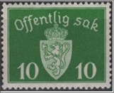 Used Stamp Norway 1937 NKT31(SCNO O24) Offentlig Sak 10 Norwegian øre Green**STOCK IMAGE**