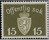 Used Stamp Norway 1937 NKT32a(SCNO O25) Offentlig Sak 15 Norwegian øre Olive**STOCK IMAGE**