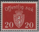 Used Stamp Norway 1938 NKT33(SCNO O26) Offentlig Sak 20 Norwegian øre Carmine red**STOCK IMAGE**