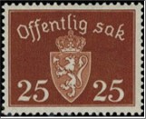 Used Stamp Norway 1938 NKT34(SCNO O27) Offentlig Sak 25 Norwegian øre Red Brown**STOCK IMAGE**