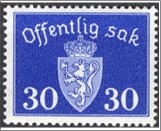 Used Stamp Norway 1937 NKT35(SCNO O28) Offentlig Sak 30 Norwegian øre Ultramarine**STOCK IMAGE**