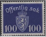 Used Stamp Norway 1938 NKT39(SCNO O32) Offentlig Sak 100 Norwegian øre Blue violet**STOCK IMAGE**