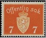 Used Stamp Norway 1941 NKT41(SCNO O34) Offentlig Sak- No watermark 7 Norwegian øre Orange**STOCK IMAGE**