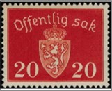 Used Stamp Norway 1939 NKT43(SCNO O37) Offentlig Sak- No watermark 20 Norwegian øre Carmine red**STOCK IMAGE**