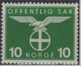 Used Stamp Norway 1942 NKT50(SCNO O46) Bird- National party 10 Norwegian øre Green**STOCK IMAGE**