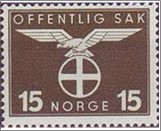 Mint Stamp Norway 1944 NKT51(SCNO O47) Bird- National party 15 Norwegian øre Dark olive**STOCK IMAGE**
