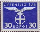 Mint Stamp Norway 1944 NKT54(SCNO O50) Bird- National party 30 Norwegian øre Dark ultramarine**STOCK IMAGE**