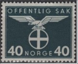 Used Stamp Norway 1943 NKT56(SCNO O52) Bird- National party 40 Norwegian øre Black green**STOCK IMAGE**