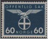 Mint Stamp Norway 1943 NKT57(SCNO O53) Bird- National party 60 Norwegian øre Grey blue**STOCK IMAGE**