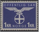 Mint Stamp Norway 1943 NKT58(SCNO O54) Bird- National party 1 kr - Norwegian krone Blue violet**STOCK IMAGE**