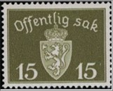 Used Stamp Norway 1945 NKT59(SCNO O36) Offentlig Sak- No watermark 15 Norwegian øre Olive**STOCK IMAGE**