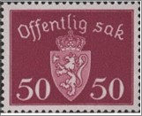 Used Stamp Norway 1947 NKT65(SCNO O55) Offentlig Sak- No watermark 50 Norwegian øre Dark pink lilac**STOCK IMAGE**