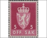 Used Stamp Norway 1955 NKT75(SCNO O65) OFF. SAK I 5 Norwegian øre Red lilac**STOCK IMAGE**