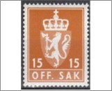Used Stamp Norway 1957 NKT77(SCNO O67) OFF. SAK I 15 Norwegian øre Dark orange brown**STOCK IMAGE**