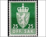 Used Stamp Norway 1959 NKT79(SCNO O69) OFF. SAK I 25 Norwegian øre Dark yellow green**STOCK IMAGE**
