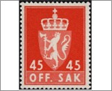 Used Stamp Norway 1958 NKT85(SCNO O73) OFF. SAK I 45 Norwegian øre Orange red**STOCK IMAGE**