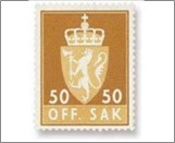 Used Stamp Norway 1957 NKT86(SCNO O74) OFF. SAK I 50 Norwegian øre Dark yellow brown**STOCK IMAGE**