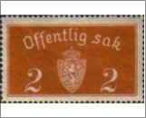 Used Stamp Norway 1933 NKT9(SCNO O9) Offentlig Sak 2 Norwegian øre Yellow brown**STOCK IMAGE**