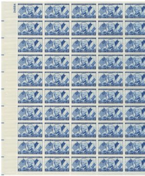 Mint Sheet USA 1952 SC1010SH Marquis de Lafayette, Flags, Cannon, and Landing Party Bright blue 3 Cent 1952 Full Sheet**STOCK IMAGE**