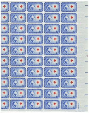 Mint Sheet USA 1952 SC1016SH International Red Cross Carmine,Deep blue 3 Cent 1952 Full Sheet**STOCK IMAGE**