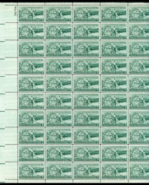Mint Sheet USA 1953 SC1019NewSH Medallion, Pioneers and Washington Scene Green 3 Cent 1953 Full Sheet**STOCK IMAGE**