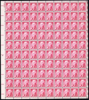 Mint Sheet USA 1954 SC1033SH Thomas Jefferson Carmine rose 2 Cent 1954 Full Sheet**STOCK IMAGE**