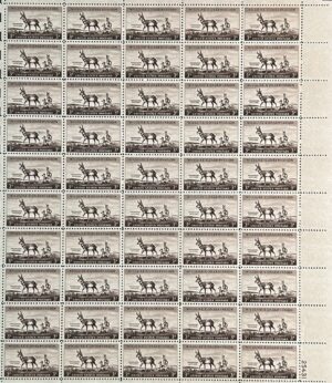 Mint Sheet USA 1956 SC1078SH Pronghorn Antelope (Antilocapra americana) Brown 3 Cent 1956 Full Sheet**STOCK IMAGE**