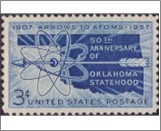 Mint Stamp USA 1957 SC1092 50 Years Oklahoma Statehood, Map, Arrow and Atom Diagram Dark blue 3 Cent 1957**STOCK IMAGE**
