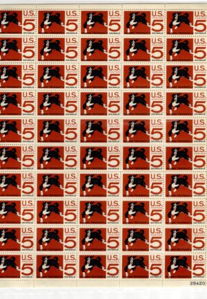 Mint Sheet USA 1966 SC1307SH Dog (Canis lupus familiaris) Orange brown,Black blue 5 Cent 1966 Full Sheet**STOCK IMAGE**