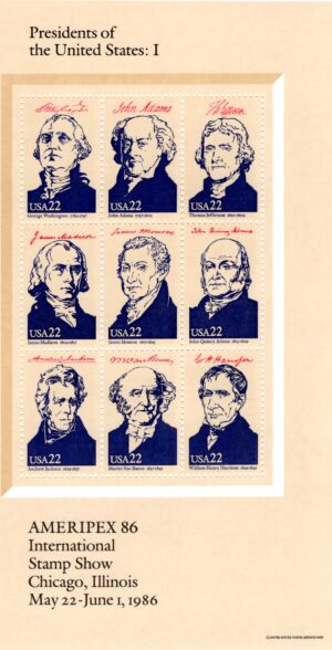 Mint Souvenir Sheet USA 1986 SC2216 Presidents I Multicolor 22 Cent 1986 9 Stamps**STOCK IMAGE**