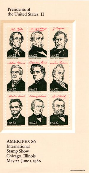 Mint Souvenir Sheet USA 1986 SC2217 Presidents II Multicolor 22 Cent 1986 9 Stamps**STOCK IMAGE**