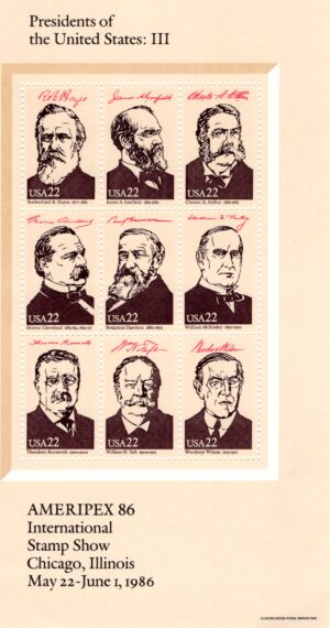 Mint Souvenir Sheet USA 1986 SC2218 Presidents III Multicolor 22 Cent 1986 9 Stamps**STOCK IMAGE**