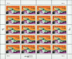 Mint Sheet USA 1995 SC2950SH Florida Statehood 150th Anniversary, Alligator Multicolor 32 Cent 1995 Full Sheet**STOCK IMAGE**