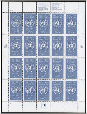 Mint Sheet USA 1995 SC2974SH 50th Anniversary of United Nations Blue 32 Cent 1995 Full Sheet**STOCK IMAGE**