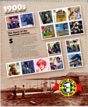 Mint Souvenir Sheet USA 1998 SC3182 Celebrate the Century - 1900's 15*32 ¢ - United States cent Multicolor**STOCK IMAGE**
