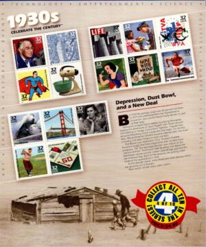 Mint Souvenir Sheet USA 1998 SC3185 Celebrate the Century - 1930's 15*32 ¢ - United States cent Multicolor**STOCK IMAGE**