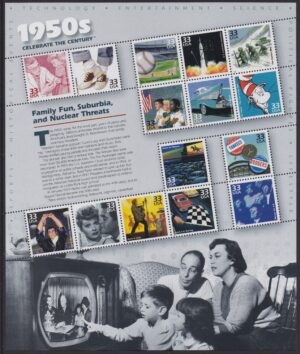Mint Souvenir Sheet USA 1999 SC3187 Celebrate the Century - 1950's 15*33 ¢ - United States cent Multicolor**STOCK IMAGE**