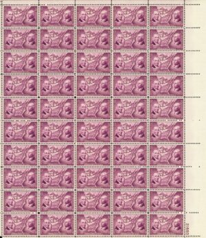 Mint Sheet USA 1937 SC795SH Manasseh Cutler, Rufus Putnam and Map of Northwest Territory Red violet 3 Cent 1937 Full Sheet**STOCK IMAGE**