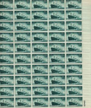 Mint Sheet USA 1946 SC939SH Liberty Ship Unloading Cargo Blue green 3 Cent 1946 Full Sheet**STOCK IMAGE**