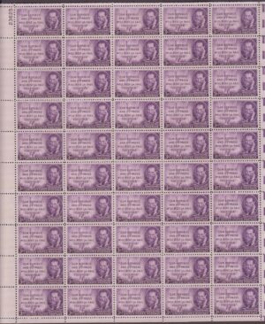 Mint Sheet USA 1947 SC946SH Joseph Pulitzer (1847-1911), Journalist & Statute of Liberty Purple violet 3 Cent 1947 Full Sheet**STOCK IMAGE**