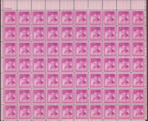 Mint Sheet USA 1948 SC975SH Will Rogers (1879-1935), Humorist and Political Commentator Bright red violet 3 Cent 1948 Full Sheet**STOCK IMAGE**