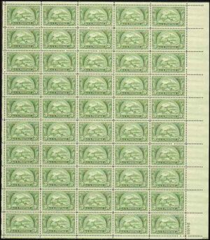 Mint Sheet USA 1950 SC987SH Coin, Symbolizing Fields of Banking Service Yellow green 3 Cent Full Sheet**STOCK IMAGE**