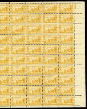 Mint Sheet USA 1950 SC997SH 100 Years California Statehood, Gold Miner, Pioneers and S.S Yellow Full Sheet**STOCK IMAGE**